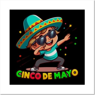 Dabbing BOY sunglasses  Cinco De Mayo Let's Fiesta Mexican Party Posters and Art